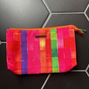 Clinique Pink Orange Green Striped Cosmetic Bag